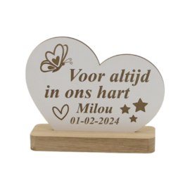 tekstgedenkplankje met naam en datum