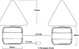 verlichtingsset - aanhanger - magnetisch - met aansluitsnoer-7,5M - met 7 polige - stekker - reflector driehoek rood