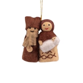 Vilten kerst hanger - Jozef & Maria - bruin