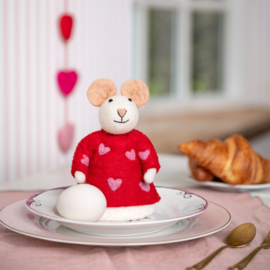 Vilten decoratie muis - Sweetheart rood