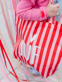 Canvas shopper - JUF - rood/roze stripes