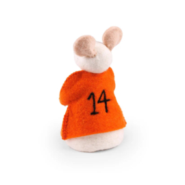 Vilten decoratie muis met voetbal