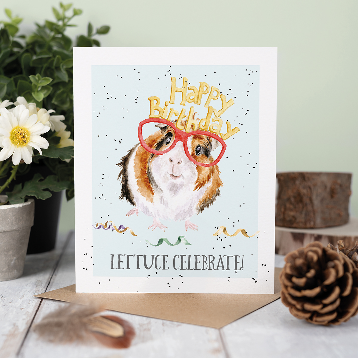Wrendale greeting card "Lettuce Celebrate!" - cavia