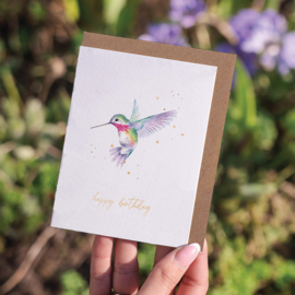 Wrendale card "Wisteria Wishes" - "happy birthday" - kolibrie