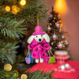 Vilten hanger - Shopaholic Poedel - roze