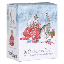 Wrendale Boxed Mini Charity Christmas Cards  "Kitten" - set van 16