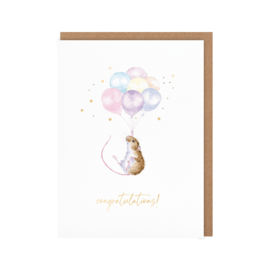Wrendale card "Up, Up and Away" - "congratulations" - muis