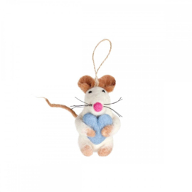 Vilten hanger - muis met hart - pastel