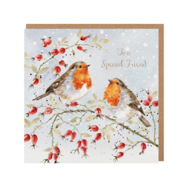 Wrendale Christmas card - "Feathers and Friendship" - roodborstje