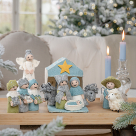Vilten kerststal - ijsblauw/wit - Winter Wonderland