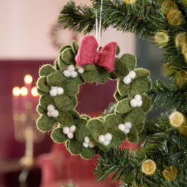 Vilten krans medium - Mistletoe met strik
