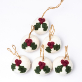 Vilten kerstballen Small - Holly Berry - per 3