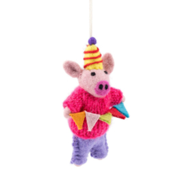 Vilten hanger feestvarken - roze