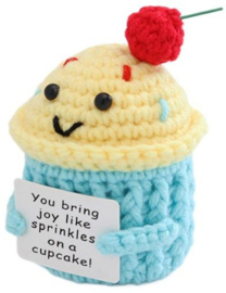 Geluksknuffeltje Positive Cupcake geel/blauw