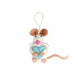 Vilten hanger - muis met hart - pastel