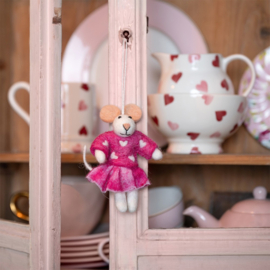 Vilten hanger muis - Sweetheart fuchsia