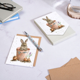 Wrendale Notecard Pack "Flower Pot" - konijn