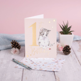 Wrendale greeting card "1st Birthday" - poesje