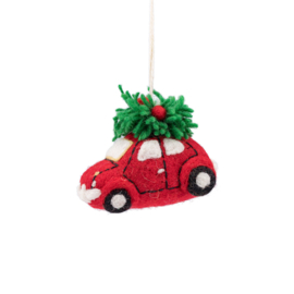 Vilten hanger - auto met kerstboom