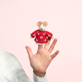 Vilten mini muis (vingerpopje) - Sweetheart rood