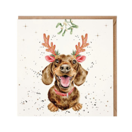 Wrendale Christmas card - "Mistletoe & Barks" - teckel