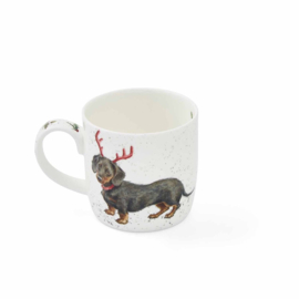 Wrendale Royal Worcester mok "Dachshund through the snow" - teckel