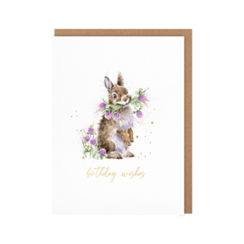Wrendale card "Head Clover Heals" - "birthday wishes" - konijn