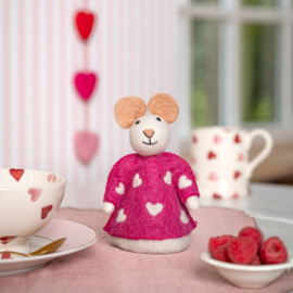 Vilten decoratie muis - Sweetheart fuchsia