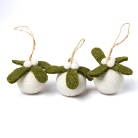 Vilten kerstballen Small 3D - Mistletoe  - per 3