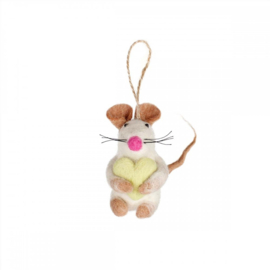 Vilten hanger - muis met hart - pastel