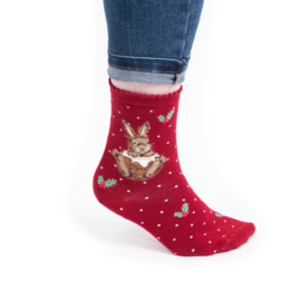 Wrendale Kerst sokken "Little Pudding" - konijn