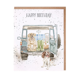 Wrendale greeting card "Barking Birthday" - labrador & spaniel