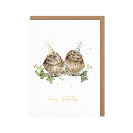 Wrendale card "Party Owl Night" - "happy birthday" - uil