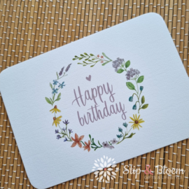 Mijksje ansichtkaart - bloemenkrans "Happy Birthday"