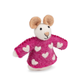 Vilten mini muis (vingerpopje) - Sweetheart fuchsia