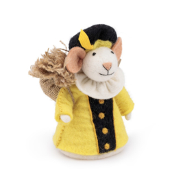Vilten decoratie muis "Pietermuis" - geel