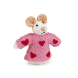 Vilten mini muis (vingerpopje) - Sweetheart lichtroze