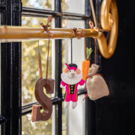 Vilten decoratie hanger "Pietermuis" - fuchsia