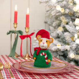 Vilten decoratie kat - Kersttrui Candy Cane