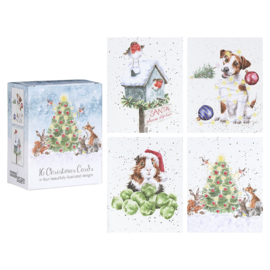 Wrendale Boxed Mini Charity Christmas Cards  "Christmas Party" - set van 16