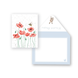 Wrendale mini card "Poppies & Bee" - hommel