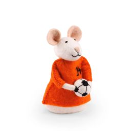 Vilten decoratie muis met voetbal