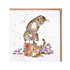 Wrendale greeting card - "Hide and Squeek" - kat en muis