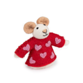 Vilten mini muis (vingerpopje) - Sweetheart rood