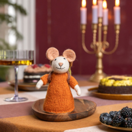 Vilten decoratie muis - Wandelaar cognac