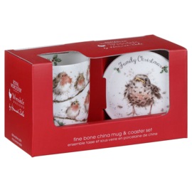 Wrendale Royal Worcester mug & coaster "Family Christmas"