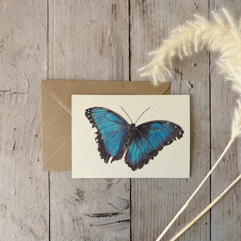 Fencil Art Studio - A6 kaart met envelop - blauwe vlinder