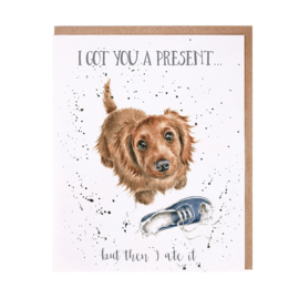 Wrendale greeting card "I Got You a Present" - hond