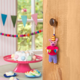 Vilten hanger feestvarken - roze