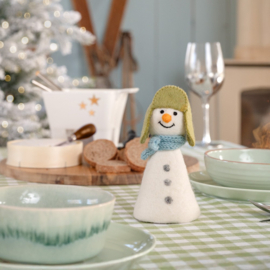 Vilten decoratie - Sneeuwpop ijsblauw